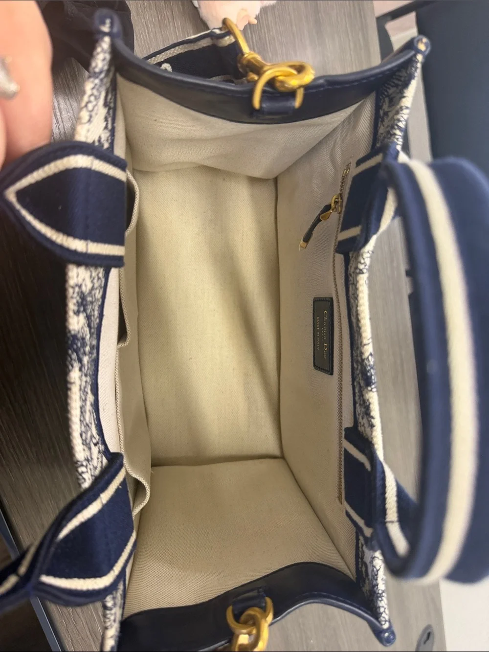 Christian Dior Navy and White Toile de Jouy Book Tote